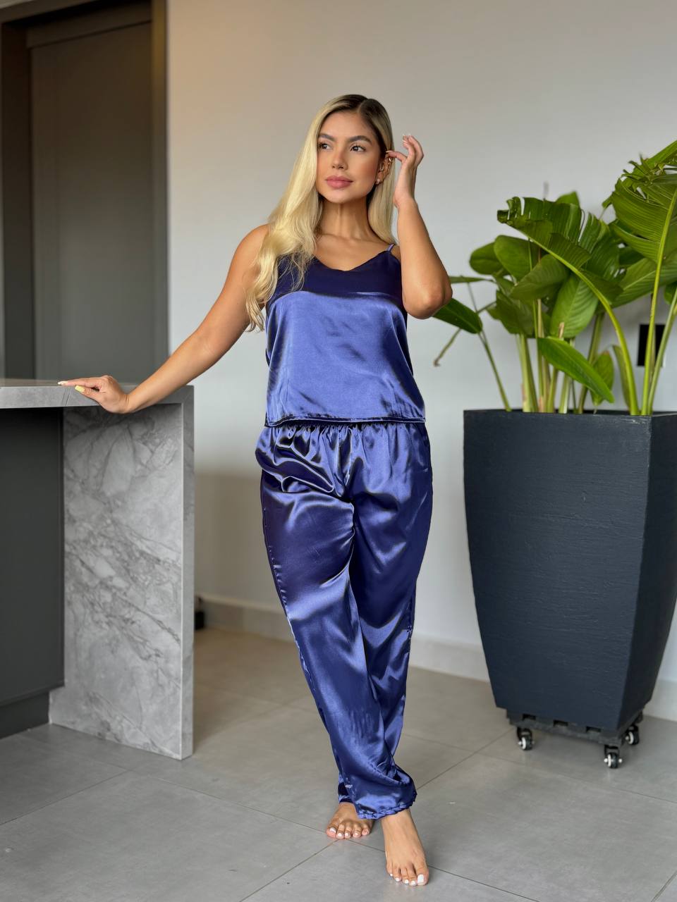PANTALON Y BLUSA TIRAS SUTIL-  AZUL OSCURO