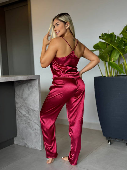 PANTALON Y BLUSA TIRAS SUTIL- VINO TINTO