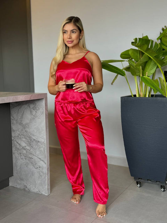 PANTALON Y BLUSA TIRAS SUTIL- ROJO