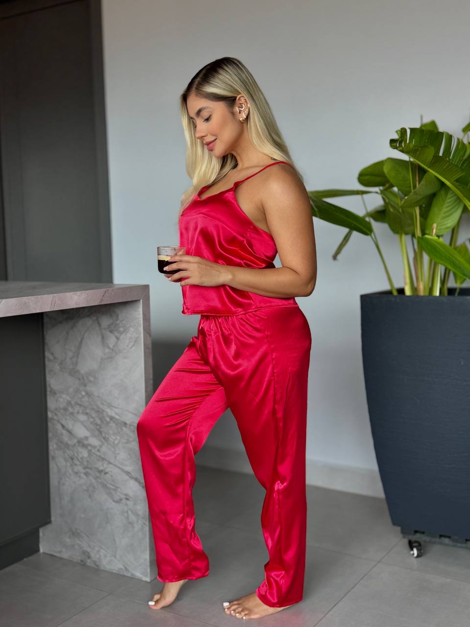 PANTALON Y BLUSA TIRAS SUTIL- ROJO