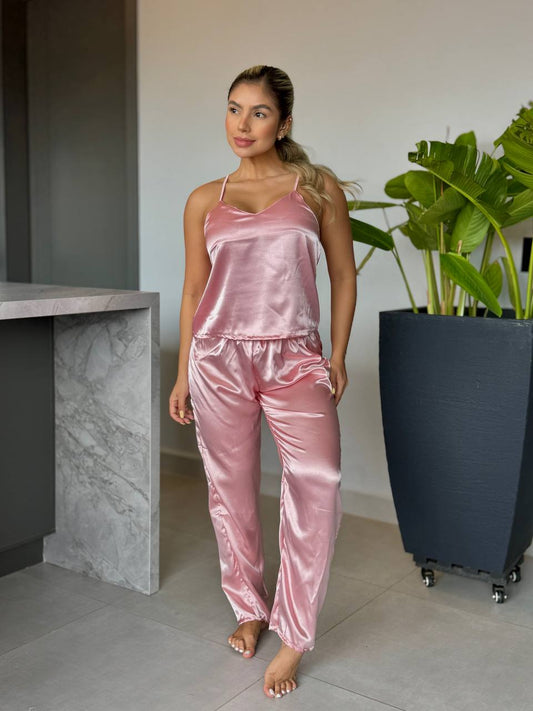 PANTALON Y BLUSA TIRAS SUTIL- PALO DE ROSA