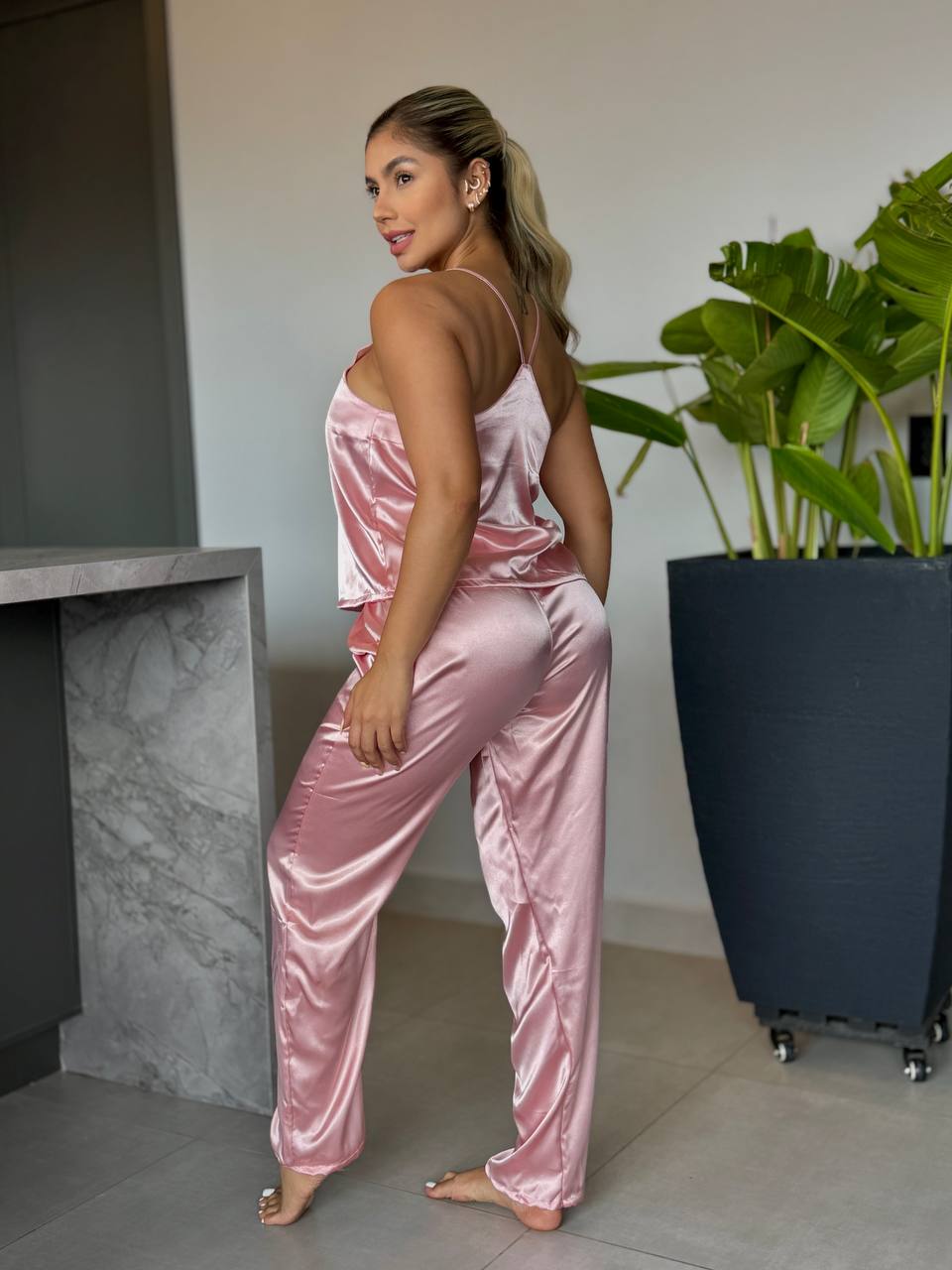 PANTALON Y BLUSA TIRAS SUTIL- PALO DE ROSA