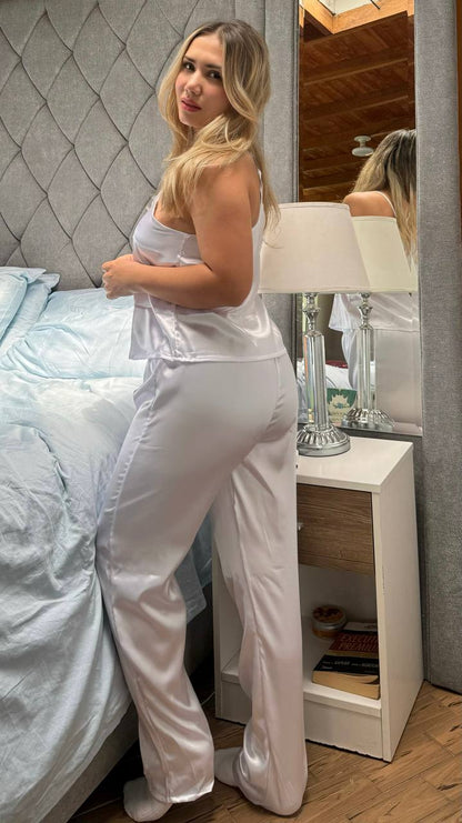 PANTALON Y BLUSA TIRAS SUTIL- MARFIL
