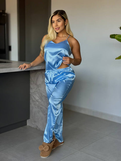PANTALON Y BLUSA TIRAS SUTIL- AZUL CELESTE