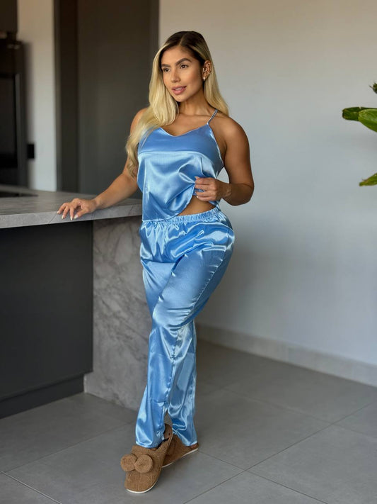 PANTALON Y BLUSA TIRAS SUTIL- AZUL CELESTE